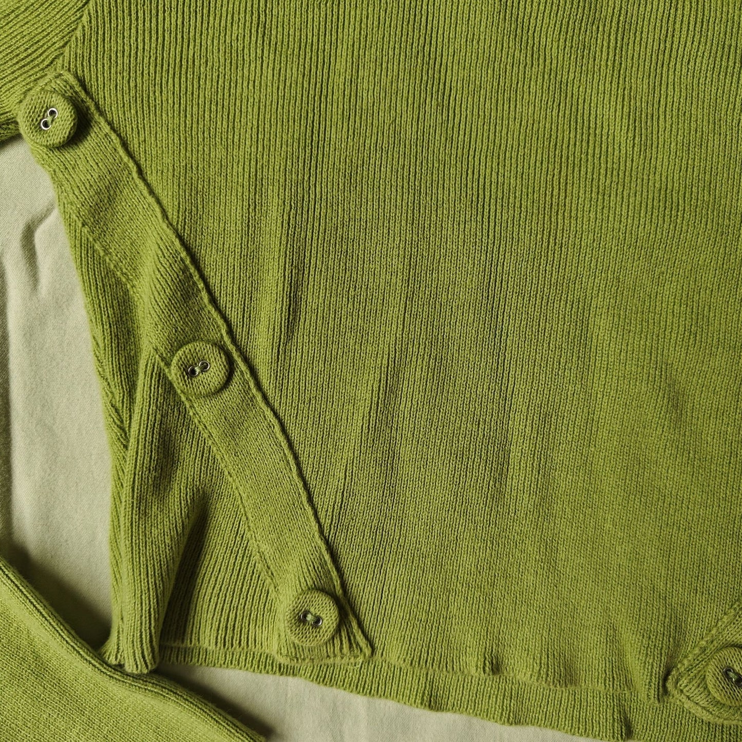 Princess Polly Ribbed Button-Detail Sweater — Chartreuse Green, Crew Neck, Long Sleeve (S/M)