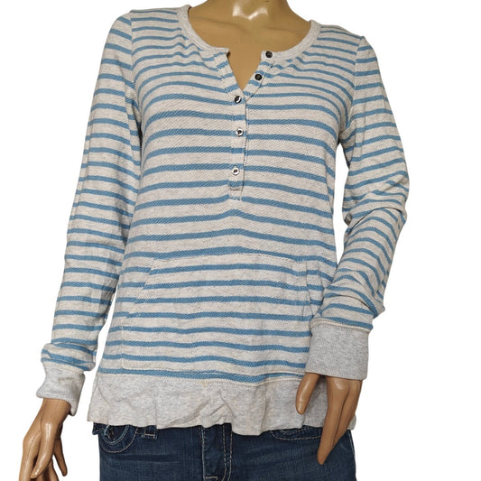 Aerie Blue Stripe Henley Waffle Knit Pullover Top Women’s Small