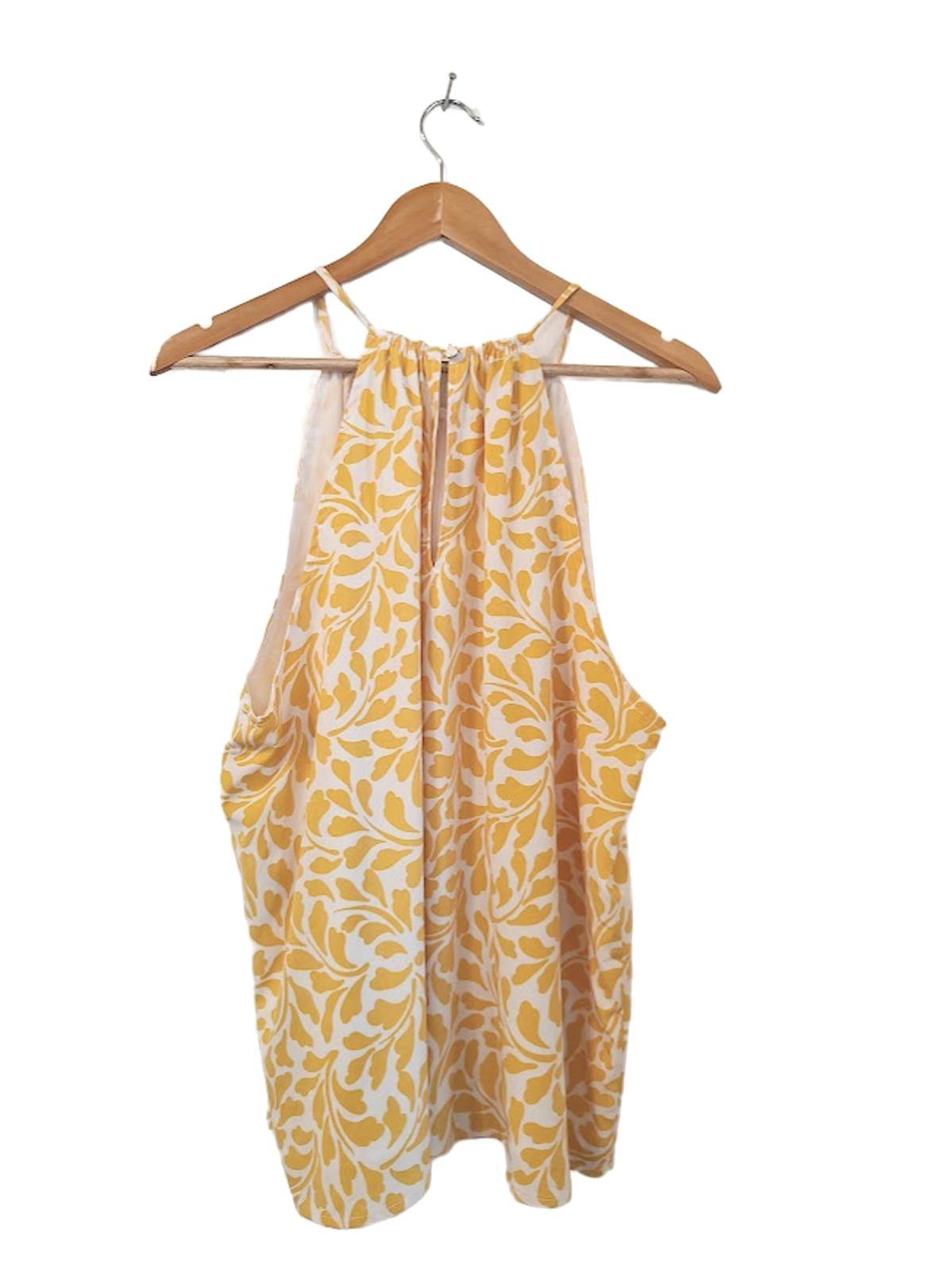 Bar III Leaf-Print Yellow Halter Top - Size XL