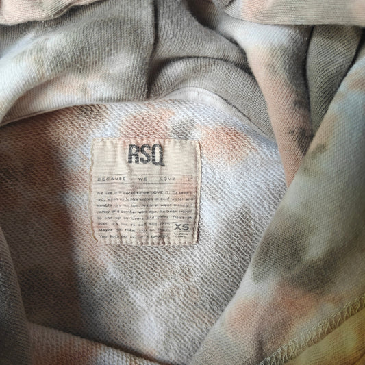 RSQ Tie Dye Hoodie Sweatshirt XS Pink Gray White Pullover Casual Cozy Soft