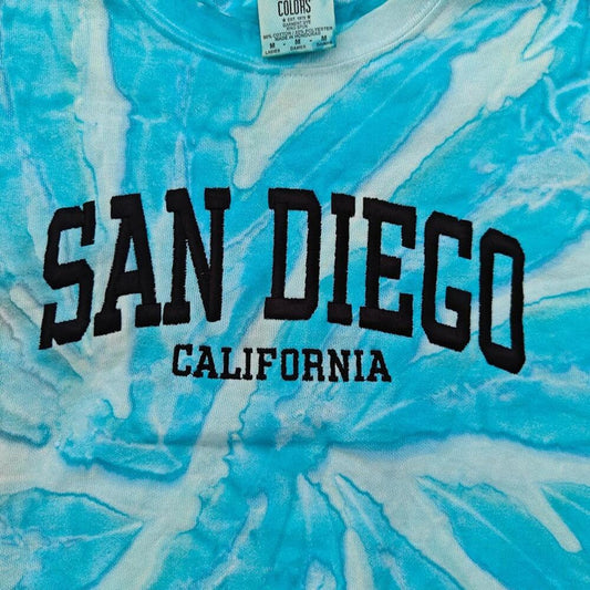San Diego California Tie Dye Sweatshirt Pullover Aqua White Ladies M