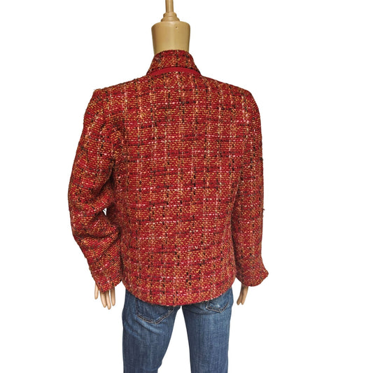 Christopher & Banks Red Tweed Jacket Women’s Size S Knit Boucle Coat