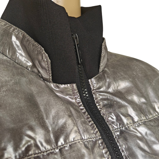 UGG Metallic Silver Puffer Jacket Coat Women’s L | High Neck, Drawcord Hem
