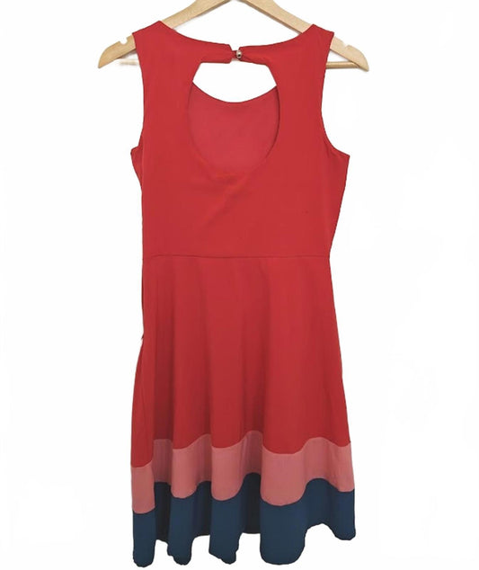 Red Fit & Flare Color Block Dress - Size S