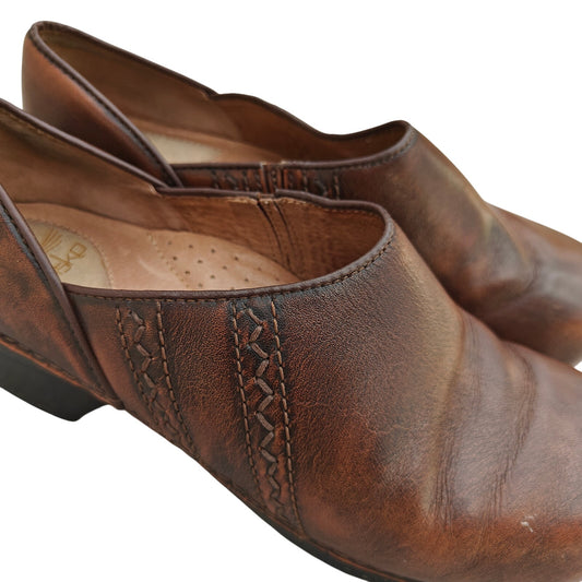 Dansko brown leather slip-on comfort heels, woven detail EU 40