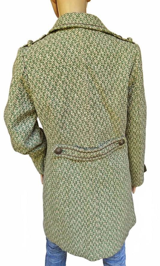 Green Wool Blend Tweed Double Breasted Coat S