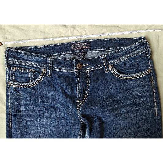 Silver Jeans Co. Berkley Flap Bootcut Jeans Dark Wash Distressed Size 28