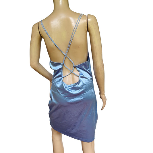 H&M Divided Blue Satin Slip Dress NWT Backless Strappy Mini Party Dress L
