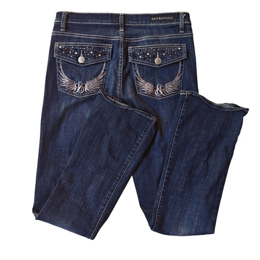 Rock & Republic Kasandra Mid Rise Bootcut Jeans 12M Dark Wash