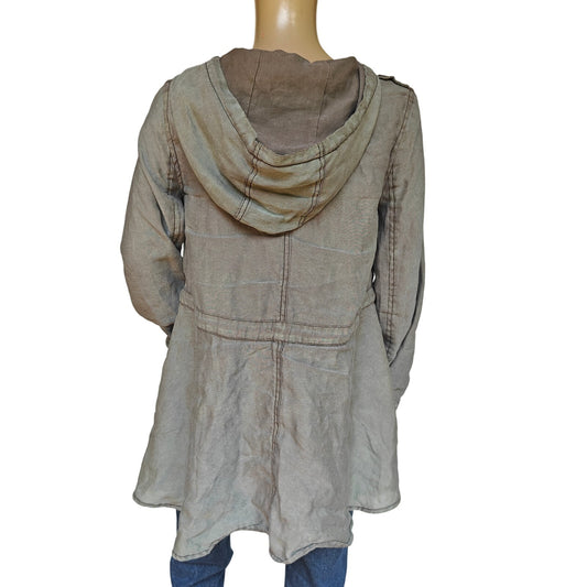 Free People Lightweight Hooded Jacket Olive Drawstring Utility Parka Boho Size S