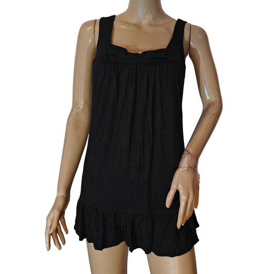 American Dream Black Sleeveless Mini Dress Ruffle Hem Stretch Womens S
