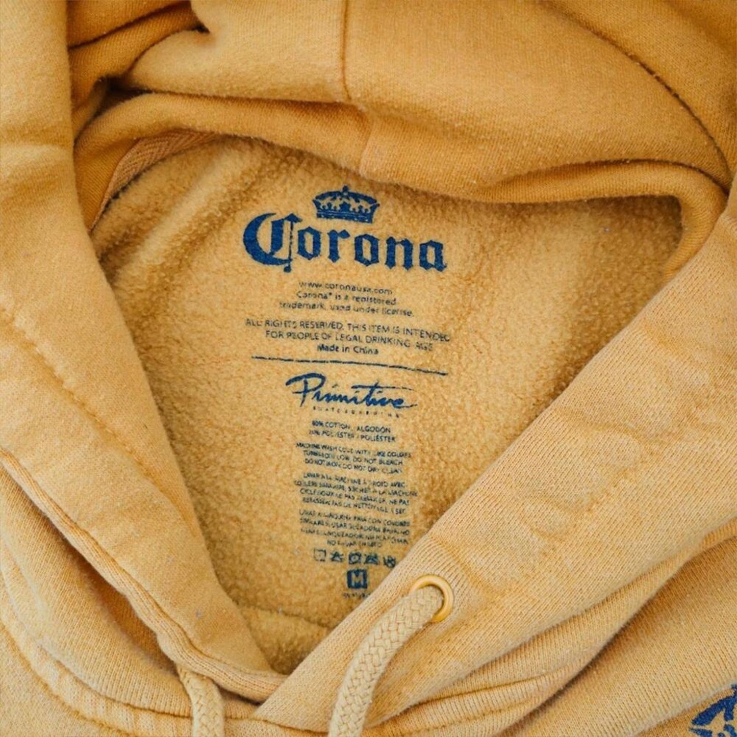 Corona x Primitive Skateboards Mustard Yellow Graphic Hoodie Men’s M