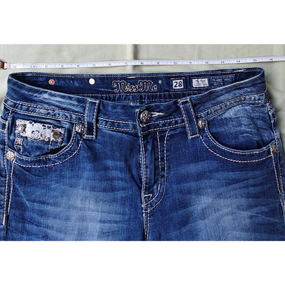 Miss Me Bootcut Jeans Size 28 Medium Wash Curvy Crop Embellished Denim