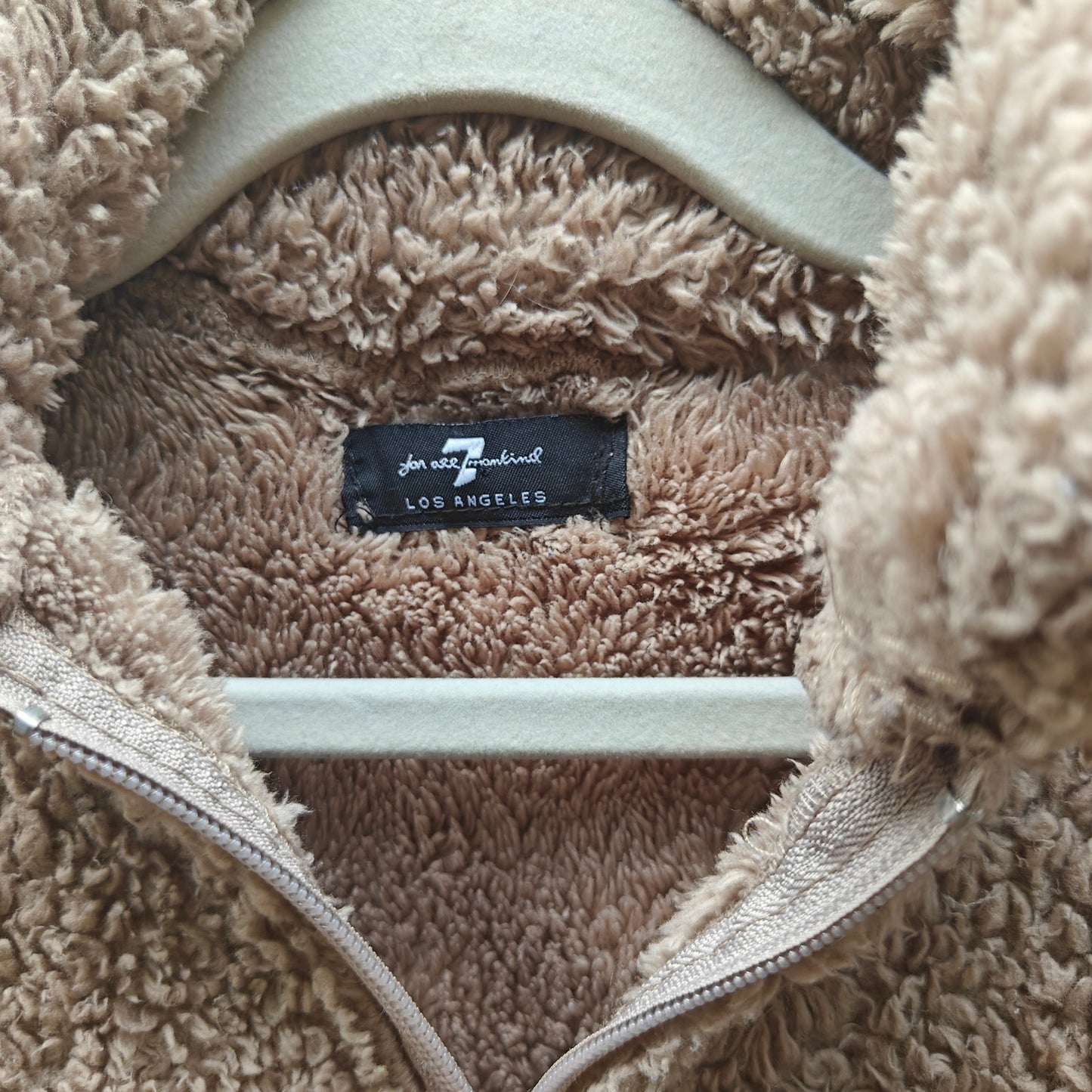 7 For All Mankind Kids Sherpa Fleece Zip Jacket Tan Teddy Coat Pockets