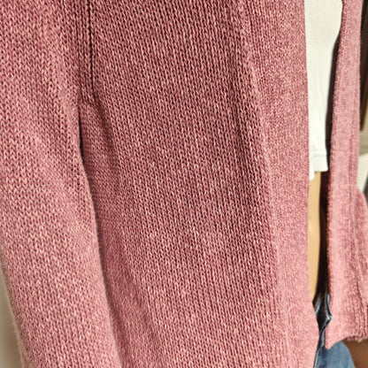 LOFT Open Front Cardigan Sweater L Dusty Rose Textured Knit Ramie Blend