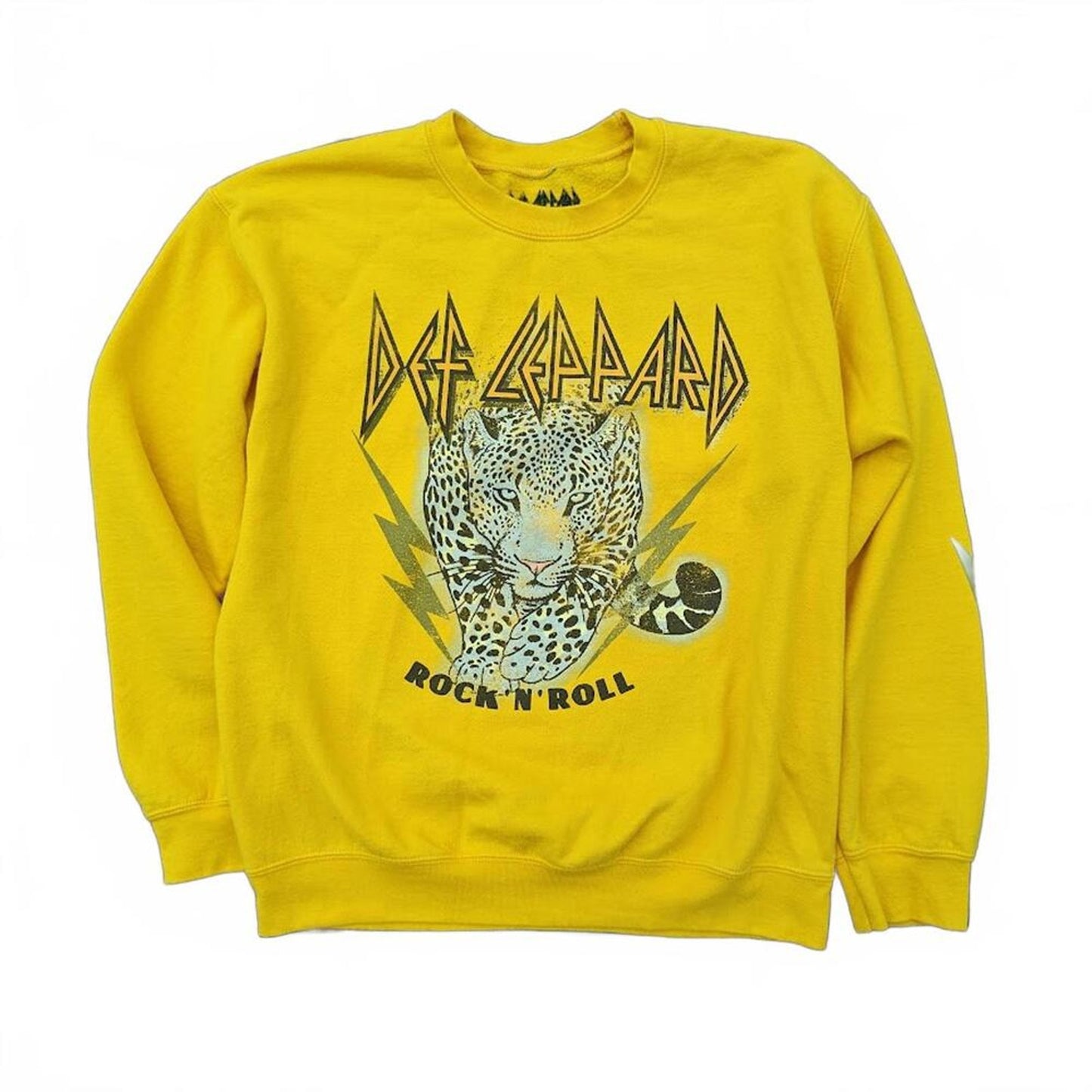 Def Leppard Rock N Roll Yellow Graphic Band Sweatshirt Retro Concert Pullover