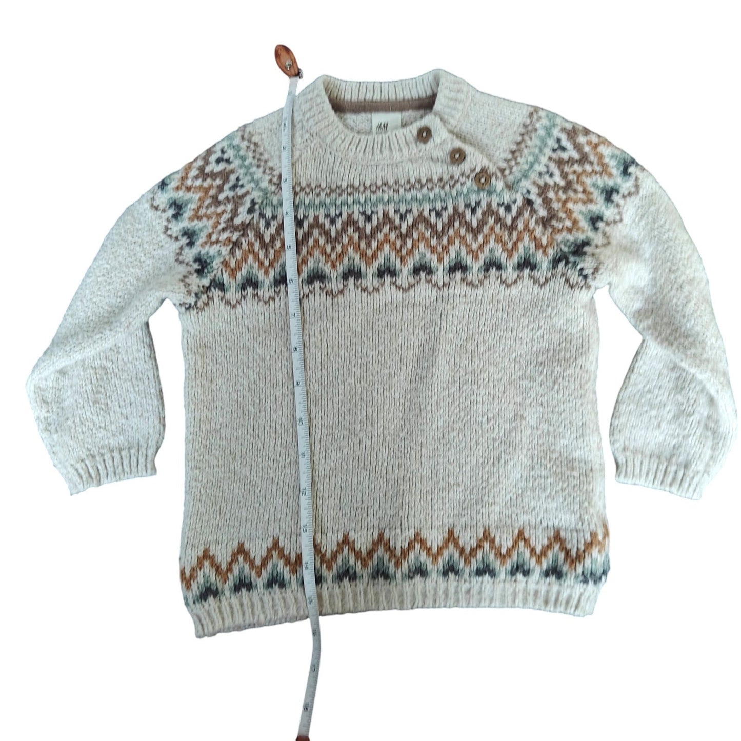 H&M Kids Fair Isle Sweater Cream Button Shoulder Cozy Knit Unisex