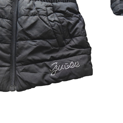 GUESS Girls Black Puffer Jacket Faux-Fur Hood Quilted Warm Winter Coat