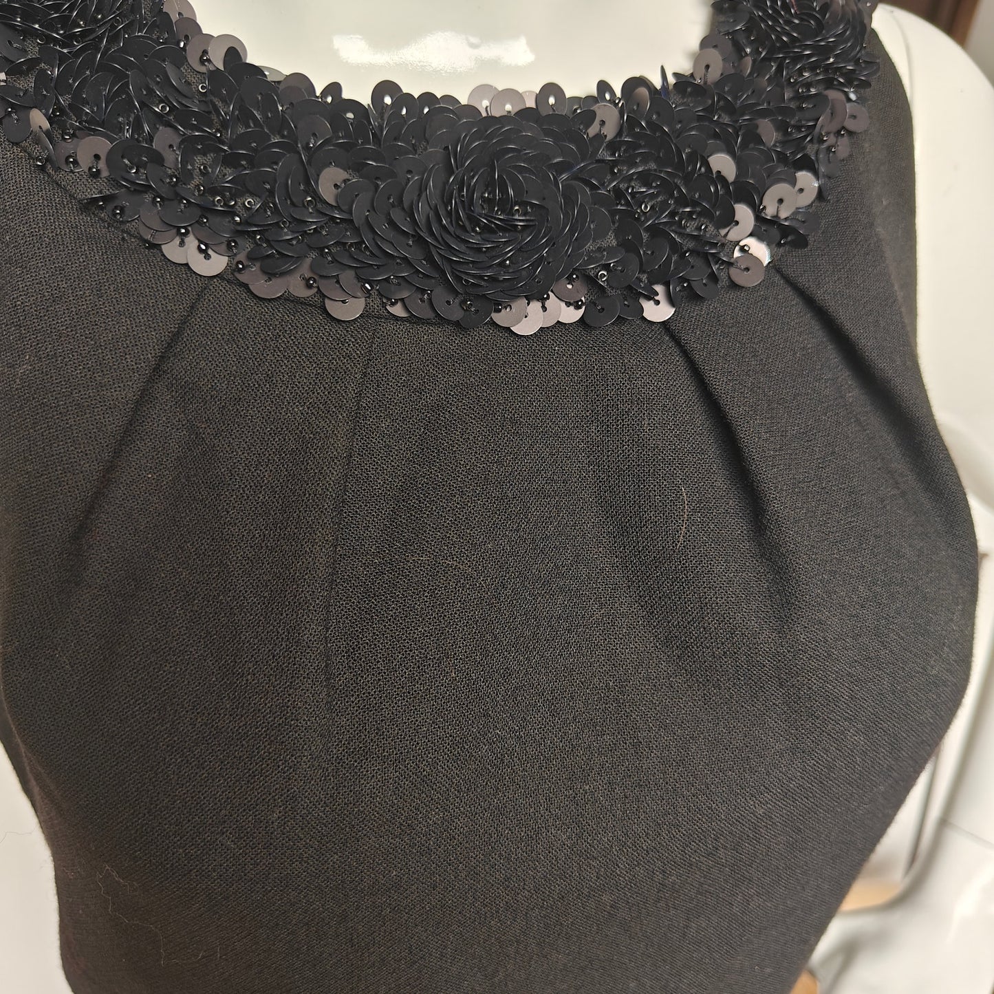 Talbots Petites 4P Black Embellished Neck Sheath Dress, Lined Cocktail