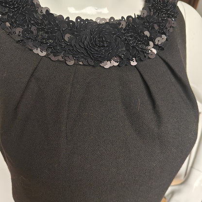 Talbots Petites 4P Black Embellished Neck Sheath Dress, Lined Cocktail