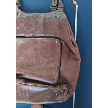 Solo Leather Tote Bag Brown Shoulder Work Laptop Carryall with Front Pocket