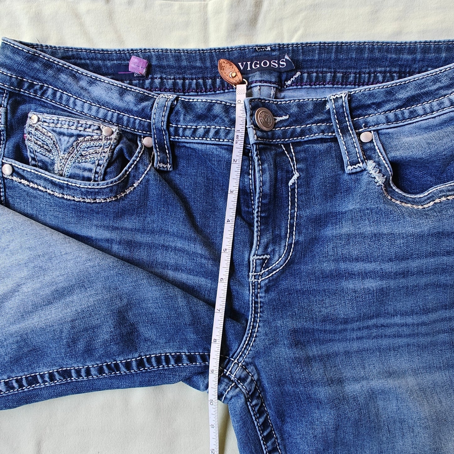 Vigoss Chelsea Skinny Jeans Blue Mid Rise Contrast Stitching Women’s