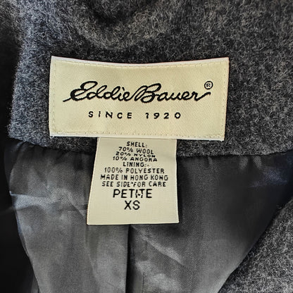 Eddie Bauer Petite XS Wool Blend Angora Blazer Coat Charcoal Gray Vintage Made in Hong Kong