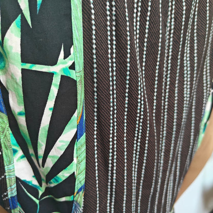 BCBGMAXAZRIA Striped Fit & Flare Dress w/ Tropical Print Trim – Size 12