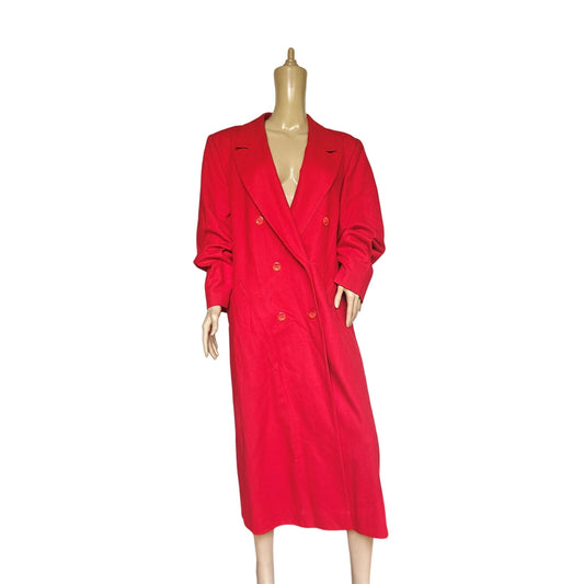 Pendleton 100% Virgin Wool Maxi Coat Red Double-Breasted Long Overcoat | Made in USA