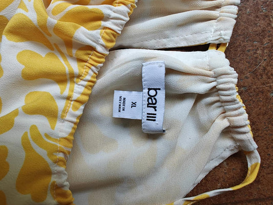 Bar III Leaf-Print Yellow Halter Top - Size XL