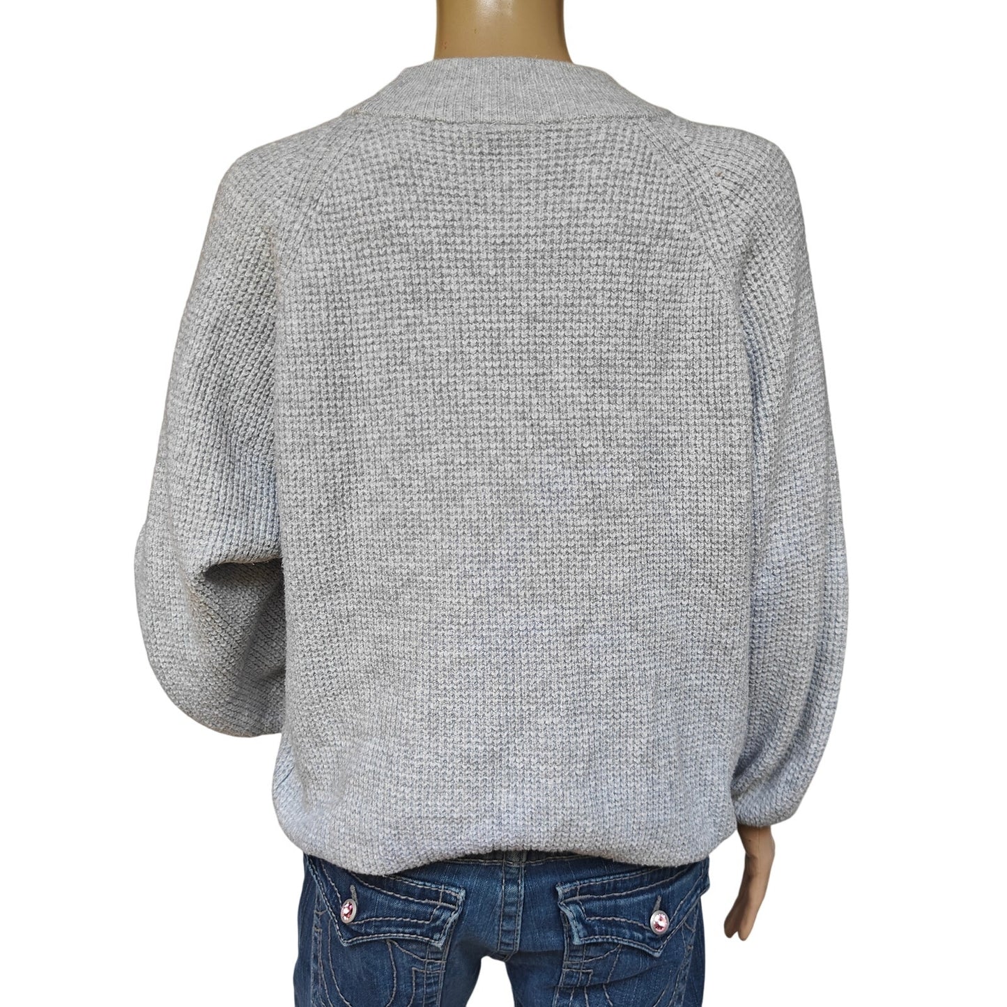 GAP Gray Waffle-Knit Crewneck Sweater Women’s L, Cotton-Blend Cozy