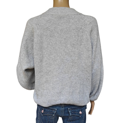 GAP Gray Waffle-Knit Crewneck Sweater Women’s L, Cotton-Blend Cozy
