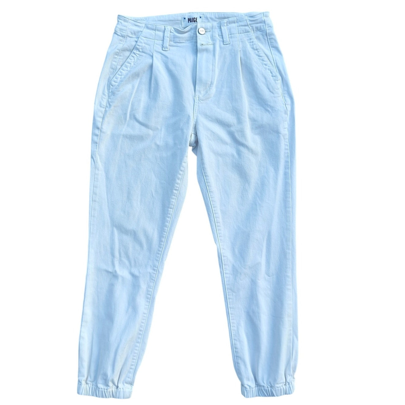 Paige Mayslie-Style White Denim Joggers Sz 28 High Rise Elastic Cuffs