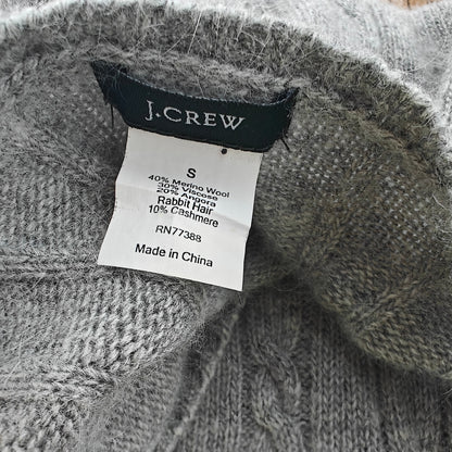 J.Crew V-Neck Cable Sweater S Gray Merino Angora Cashmere Blend