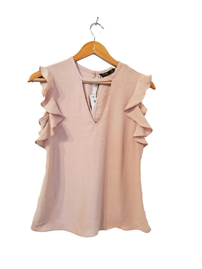 Bershka Light Pink Ruffle Sleeve Top | Size XS