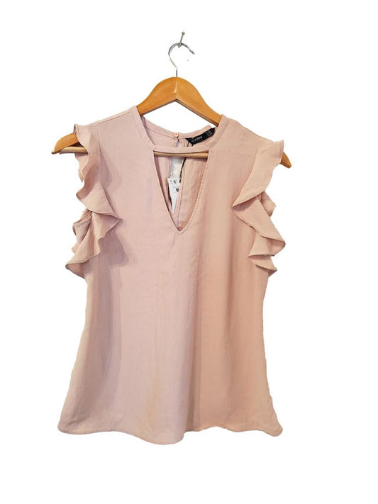 Bershka Light Pink Ruffle Sleeve Top | Size XS