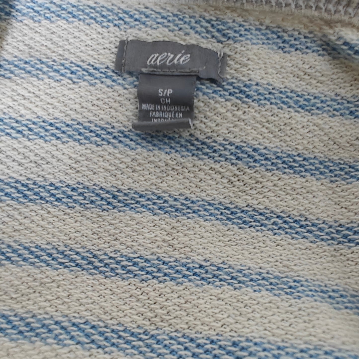 Aerie Blue Stripe Henley Waffle Knit Pullover Top Women’s Small