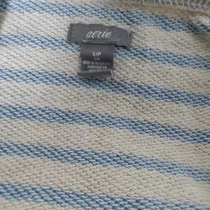 Aerie Blue Stripe Henley Waffle Knit Pullover Top Women’s Small
