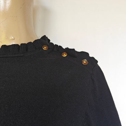 J.Crew Ruffle Mock Neck Button-Shoulder Sweater Black Women’s L