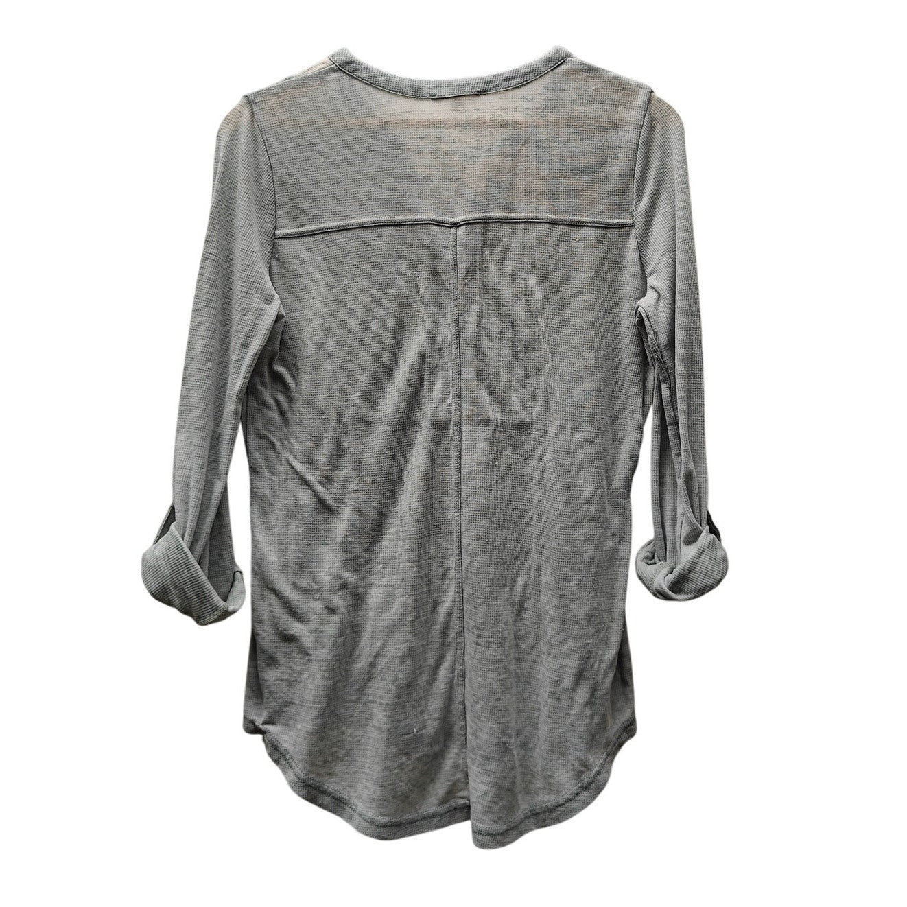 Jane & Delancey Gray Henley Top Roll-Tab Sleeves High-Low Hem Size M