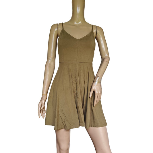 Forever 21 Olive Green Fit & Flare Mini Dress Spaghetti Strap Skater Style