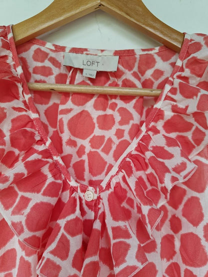 Loft Ruffle-Trimmed Orange and White Top - Size S