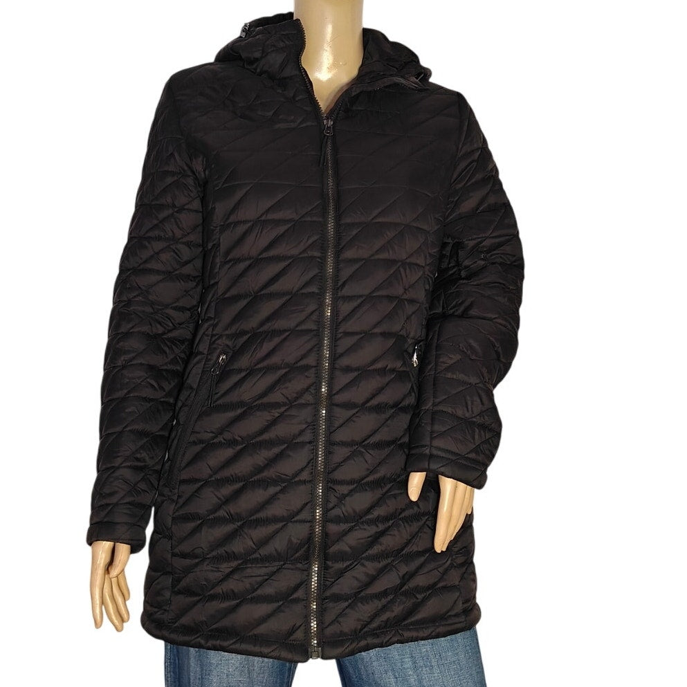 Free Country Black Quilted Hooded Long Puffer Jacket Women’s M