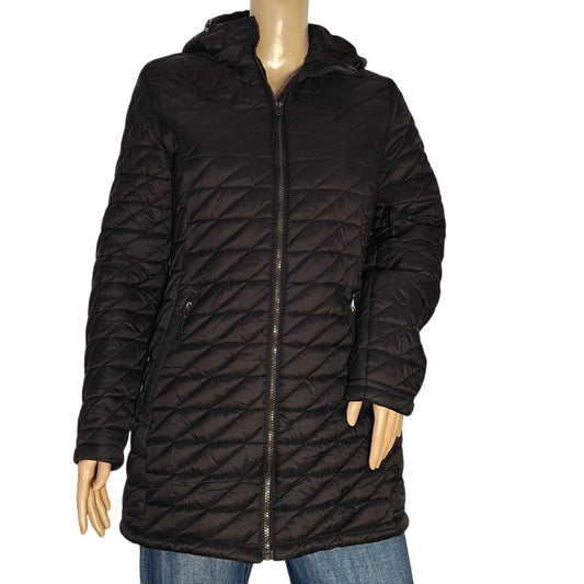 Free Country Black Quilted Hooded Long Puffer Jacket Women’s M