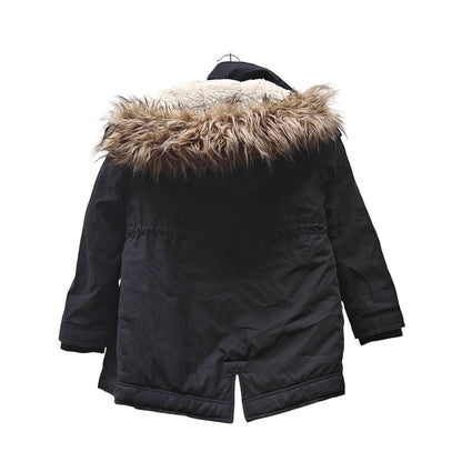 Abercrombie kids Sherpa Lined Parka 7/8 Black Faux Fur Hood Warm Coat