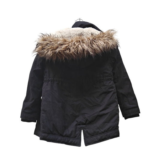 Abercrombie kids Sherpa Lined Parka 7/8 Black Faux Fur Hood Warm Coat