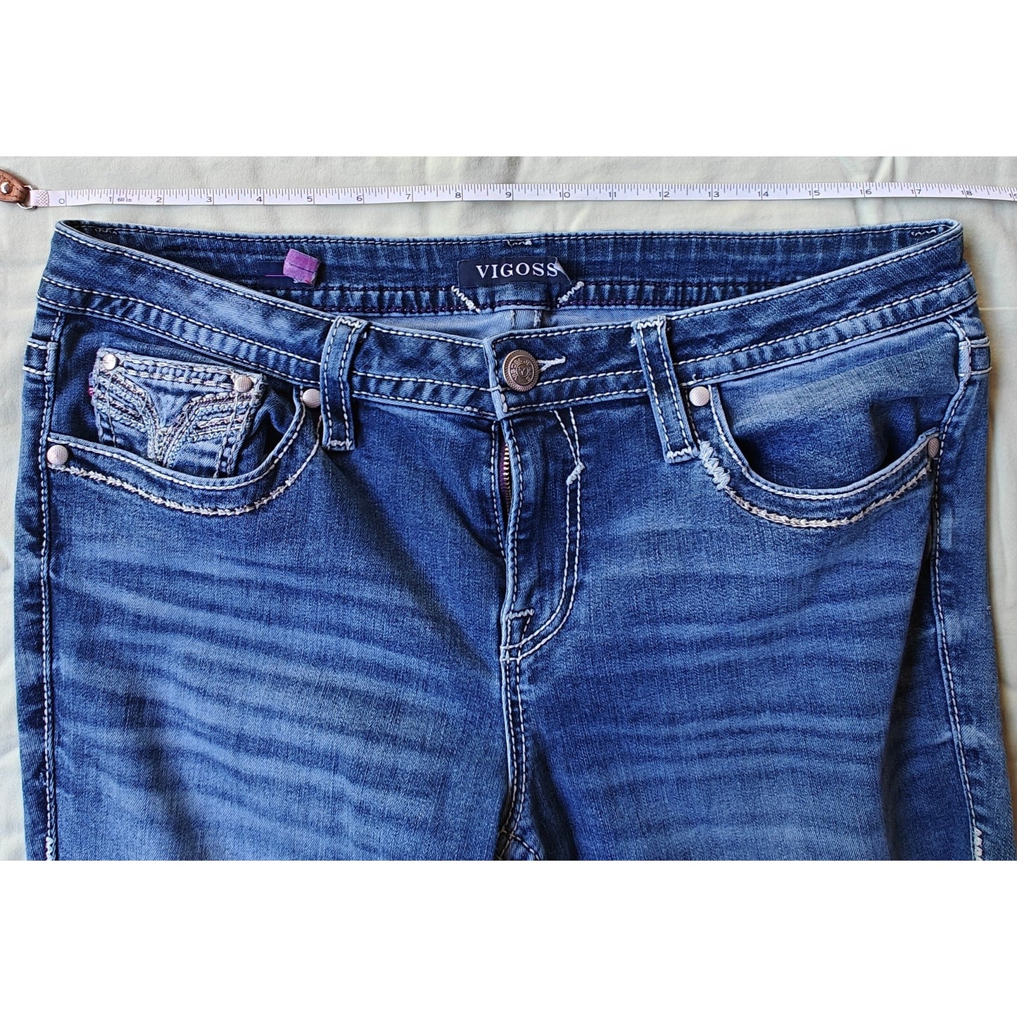 Vigoss Chelsea Skinny Jeans Blue Mid Rise Contrast Stitching Women’s