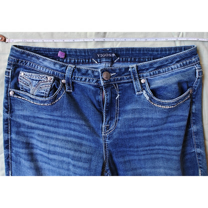 Vigoss Chelsea Skinny Jeans Blue Mid Rise Contrast Stitching Women’s