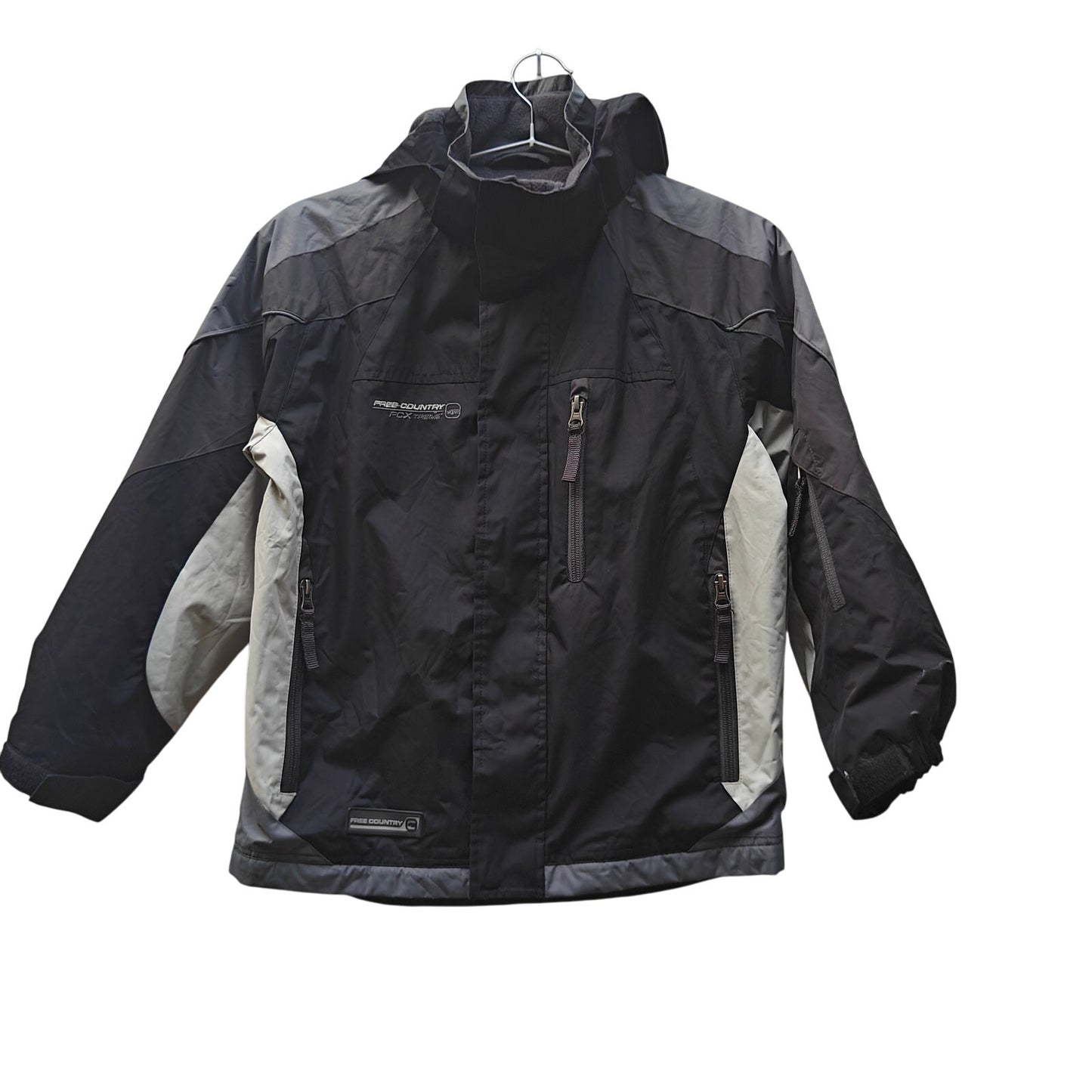 Free Country Kids Ski Jacket Black Gray Hooded Waterproof Winter Coat