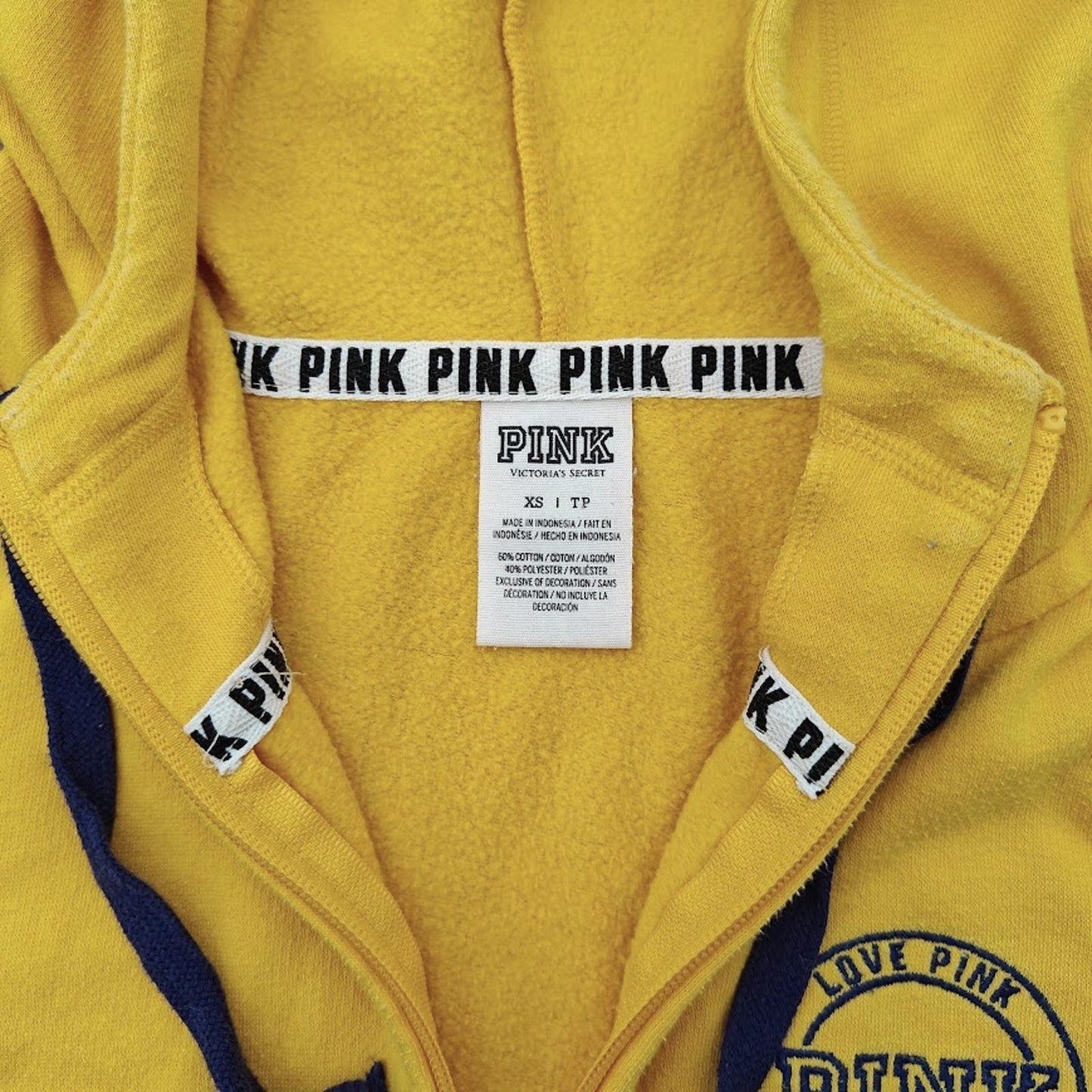 Victoria’s Secret PINK Yellow Hoodie Half Zip Pullover Sweatshirt Size XS